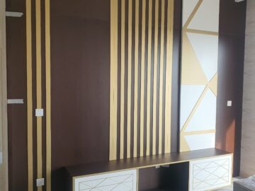 Custom Built-In Floor-to-Ceiling Matt White Wardrobe with Elegant Gold Handles
