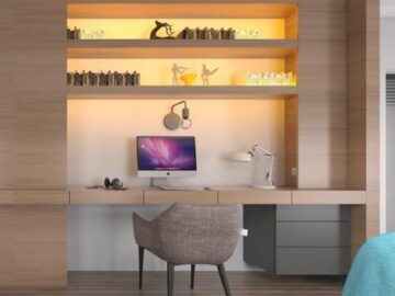 Integrated Wooden Executive Workstation with Floating Shelves