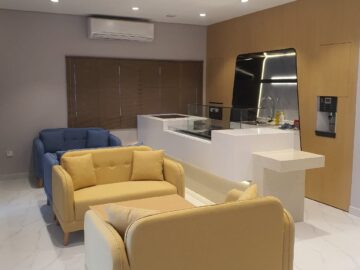 Minimalist Pastel Yellow and Blue Fabric Sofa Set